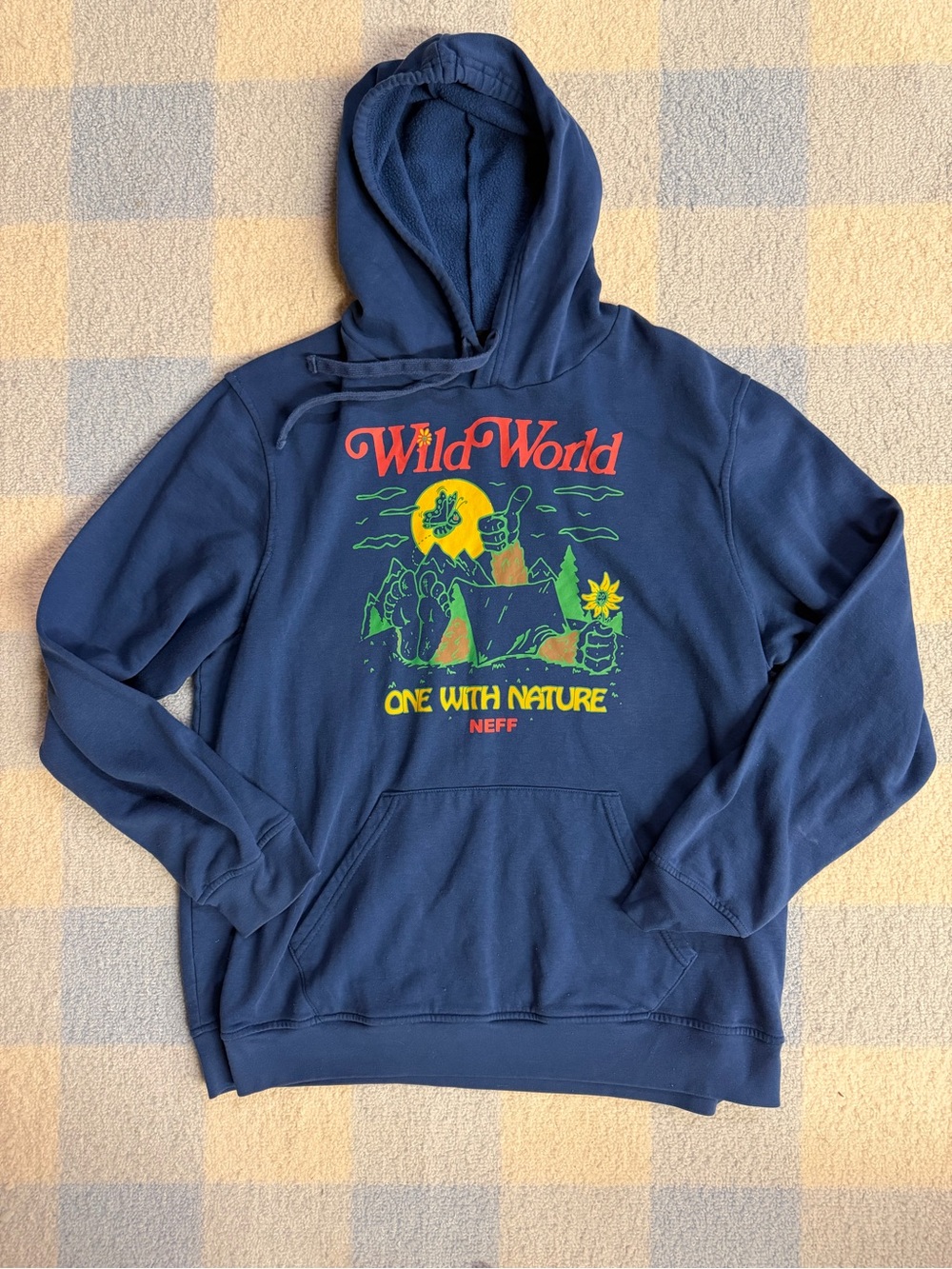 Neff Navy 'Wild World' Graphic Zip-Up Hoodie with Multicolor Print
